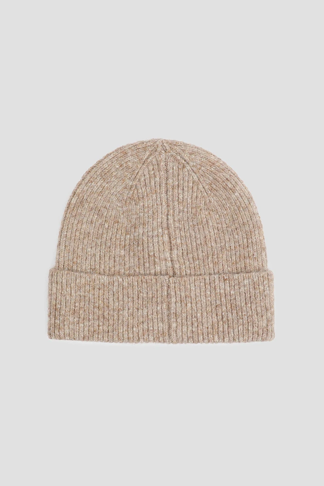 Ardene Wide Cuff Ribbed Beanie in Beige | Polyester