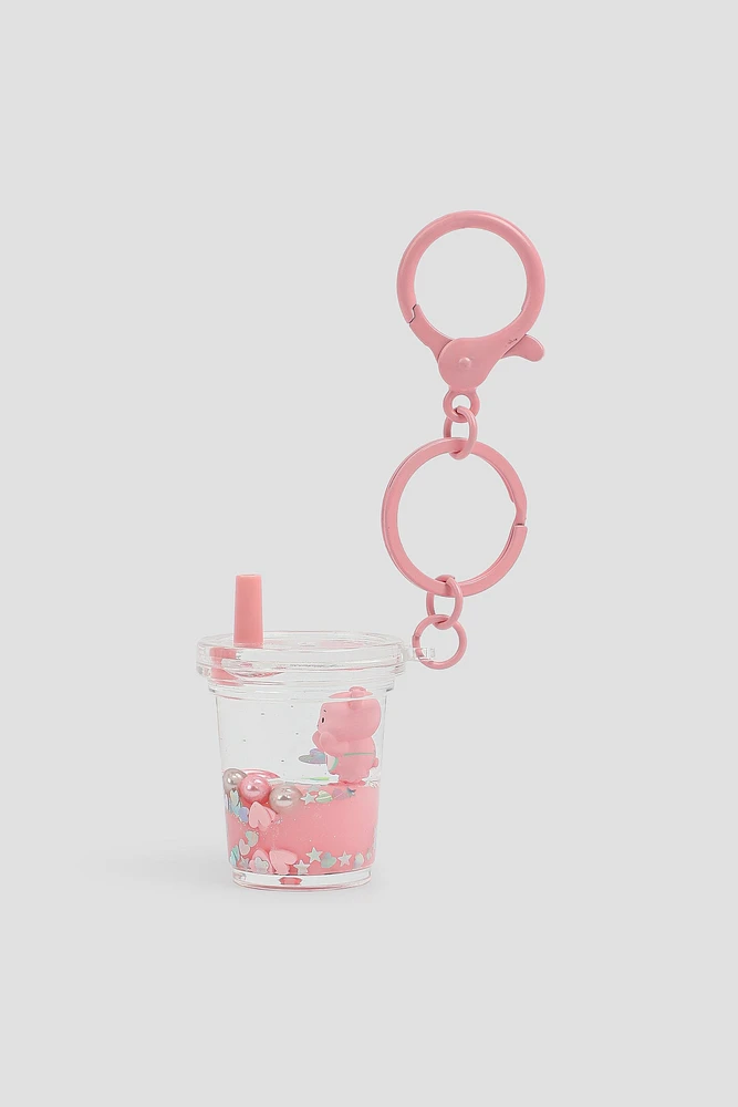 Ardene Kids Bear Cup Keychain in Light Pink