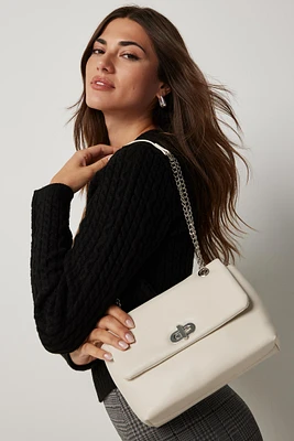 Ardene Chain Strap Faux Leather Crossbody Bag in White | Faux Leather/Polyester