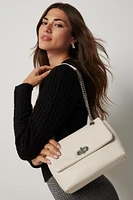 Ardene Chain Strap Faux Leather Crossbody Bag in White | Faux Leather/Polyester