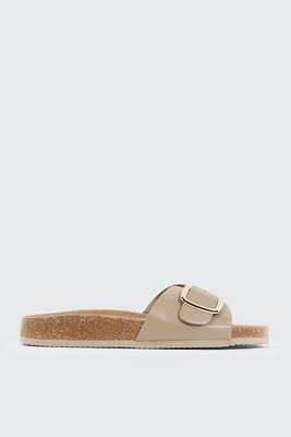 Ardene Single-Strap Sandals with Chunky Buckle in Beige | Size | Faux Leather/Faux Suede | Eco-Conscious