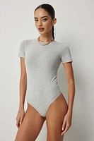 Ardene Basic Short Sleeve Bodysuit in Light Grey | Size | Cotton/Elastane | Eco-Conscious