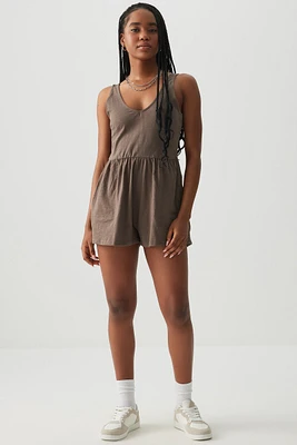 Ardene Flowy V-Neck Romper in Brown | Size | Cotton | Eco-Conscious