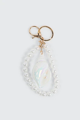Ardene Faux Pearl Seashell Keychain in White
