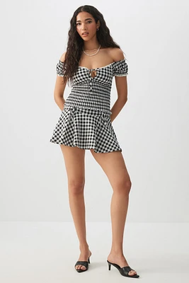 Ardene Gingham Ruched Micro Skirt in | Size | Polyester/Spandex