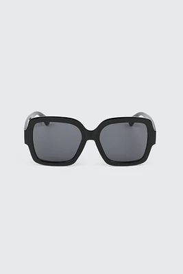 Ardene Oversized Square Sunglasses with Hearts in Black