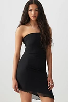 Ardene Strapless Mesh Mini Dress with Slit in Black | Size | Polyester/Spandex