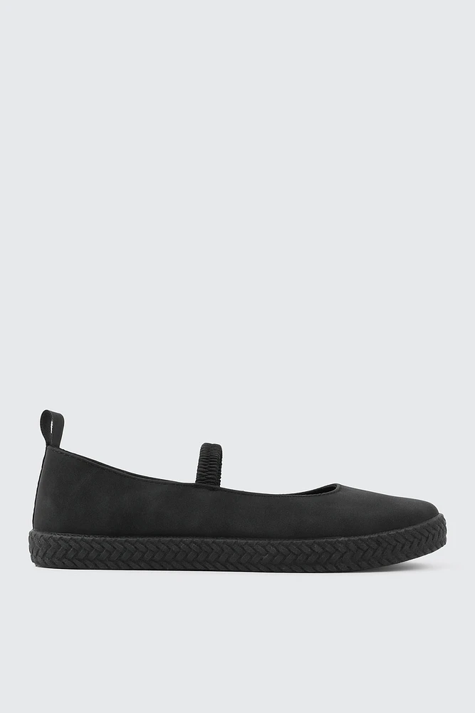 Ardene Braided Sole Mary Janes in Black | Size | Faux Leather/Polyester | Eco-Conscious