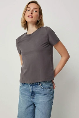 Ardene Basic Relaxed T-Shirt in Dark Grey | Size | Cotton/Elastane | Eco-Conscious