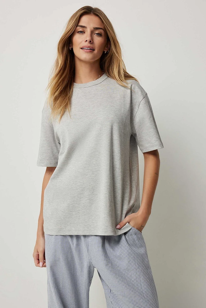 Ardene Solid Crew Neck T-Shirt in Light Grey | Size | 100% Cotton