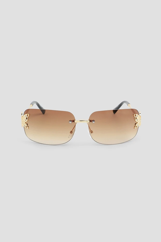 Ardene Sunglasses with Butterfly Details in Gold