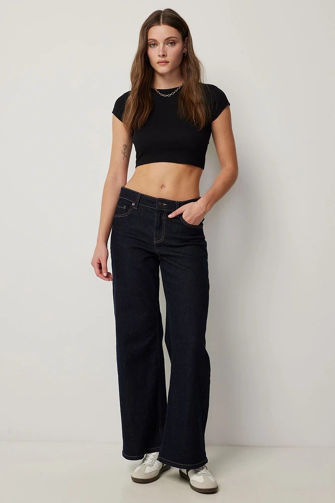 Ardene Mid Rise Wide Leg Jeans in Dark Blue | Size | Spandex/Cotton