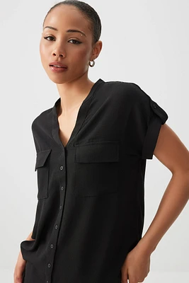 Ardene Short Sleeve Tunic Shirt in Black | Size | Polyester/Elastane