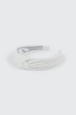 Ardene Knotted Eyelet Embroidered Headband in White | Polyester