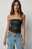 Ardene Printed Tube Top in Dark Grey | Size | Cotton/Elastane