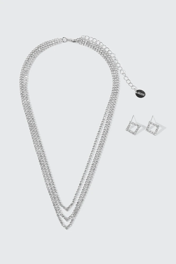 Ardene V Shape Necklace and Earrings Set in Silver | Stainless Steel