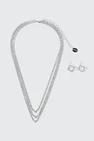 Ardene V Shape Necklace and Earrings Set in Silver | Stainless Steel