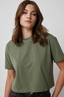 Ardene Basic Crop Boxy T-Shirt in Khaki | Size | Cotton/Elastane | Eco-Conscious