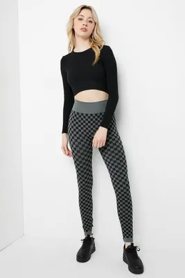 Ardene Checkered Seamless Leggings in Grey | Size Small | Polyester/Nylon/Spandex