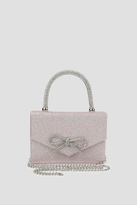 Ardene Evening Bag With Crystal Bow Detail in Light Pink