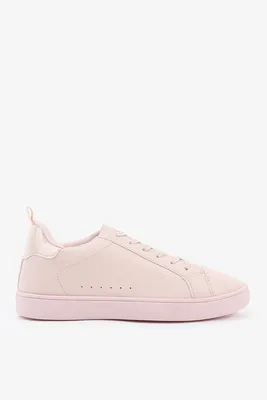 Ardene Lace-Up Tennis Sneakers in Light Pink | Size | Faux Leather