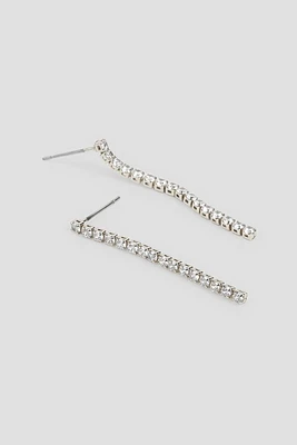 Ardene Rhinestone Linear Earrings in Silver | Stainless Steel