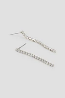 Ardene Rhinestone Linear Earrings in Silver | Stainless Steel