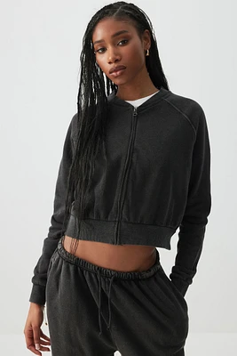 Ardene Bomber Sweatshirt in Black | Size | Polyester/Cotton | Fleece-Lined