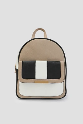 Ardene Small Colorblock Backpack in Beige | Faux Leather/Polyester