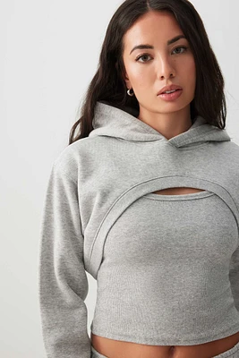Ardene Shrug Hoodie in Grey | Size | Polyester/Cotton | Fleece-Lined