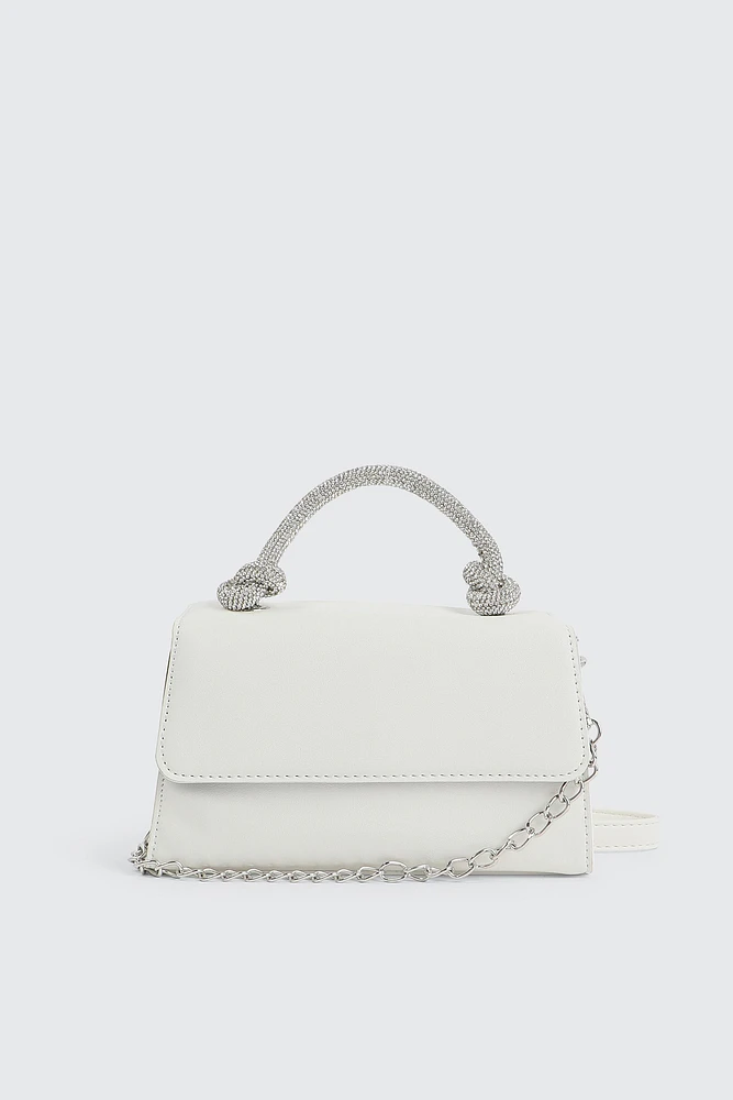 Ardene Knotted Strap Evening Bag in White | Faux Leather/Polyester