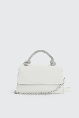 Ardene Knotted Strap Evening Bag in White | Faux Leather/Polyester
