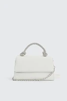 Ardene Knotted Strap Evening Bag in White | Faux Leather/Polyester