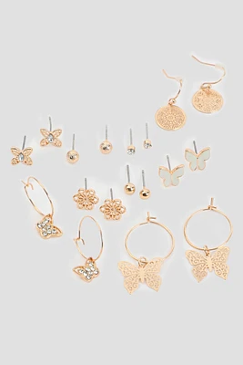 Ardene 9-Pack Butterfly & Flower Earrings in Gold | Stainless Steel