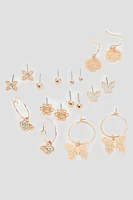 Ardene 9-Pack Butterfly & Flower Earrings in Gold | Stainless Steel