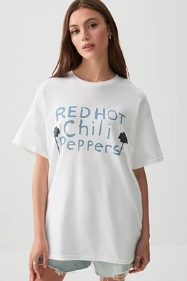 Ardene Oversized Red Hot Chili Peppers T-Shirt in White | Size | 100% Cotton