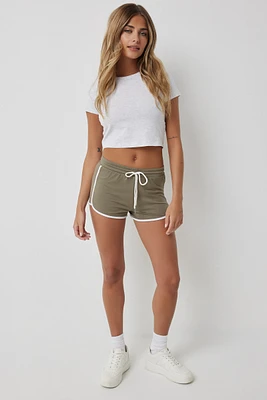 Ardene Contrast Binding Dolphin Shorts in Khaki | Size | Polyester/Spandex