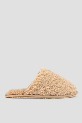 Ardene Sherpa Mule Slippers in Brown | Size | 100% Recycled Polyester | Eco-Conscious