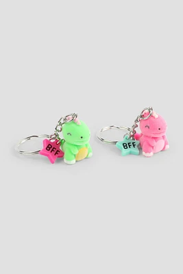 Ardene Kids 2-Pack Fuzzy Dinosaur BFF Keychains in Pink