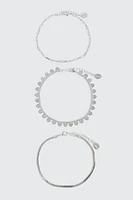 Ardene 3-Pack Heart Anklets in Silver