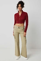 Ardene Flare Cargo Pants with Belt in Khaki | Size | Spandex/Cotton