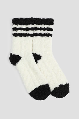 Ardene Striped Cozy Socks in White | Polyester/Elastane