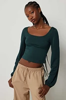 Ardene Crop Balloon Sleeve Top in Dark Green | Size | Polyester/Elastane