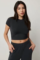 Ardene Ultra Crop Cap Sleeve T-Shirt in Dark Grey | Size | Polyester/Elastane