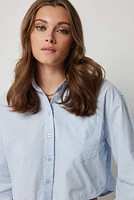 Ardene Crop Poplin Shirt in Light Blue | Size | 100% Cotton