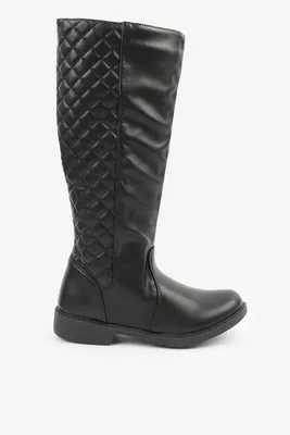 Ardene Knee High Boots with Quilted Detail in Black | Size | Faux Leather