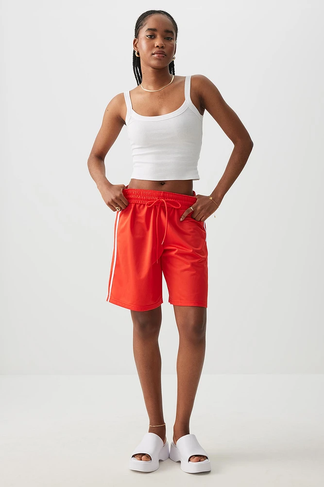 Ardene Oversized Athletic Shorts in Red | Size | Polyester