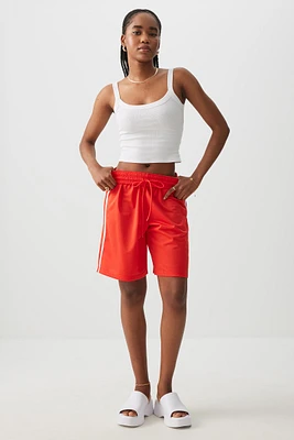 Ardene Oversized Athletic Shorts in Red | Size | Polyester
