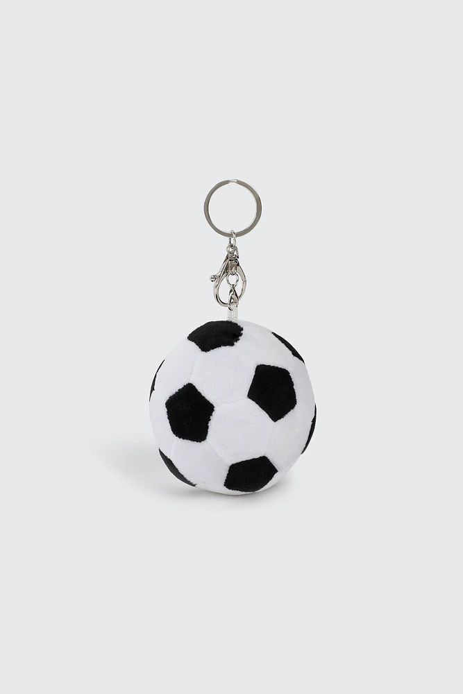 Ardene Plush Soccer Ball Keychain in White