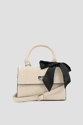 Ardene Small Croc Embossed Tote Bag in Beige | Faux Leather/Polyester